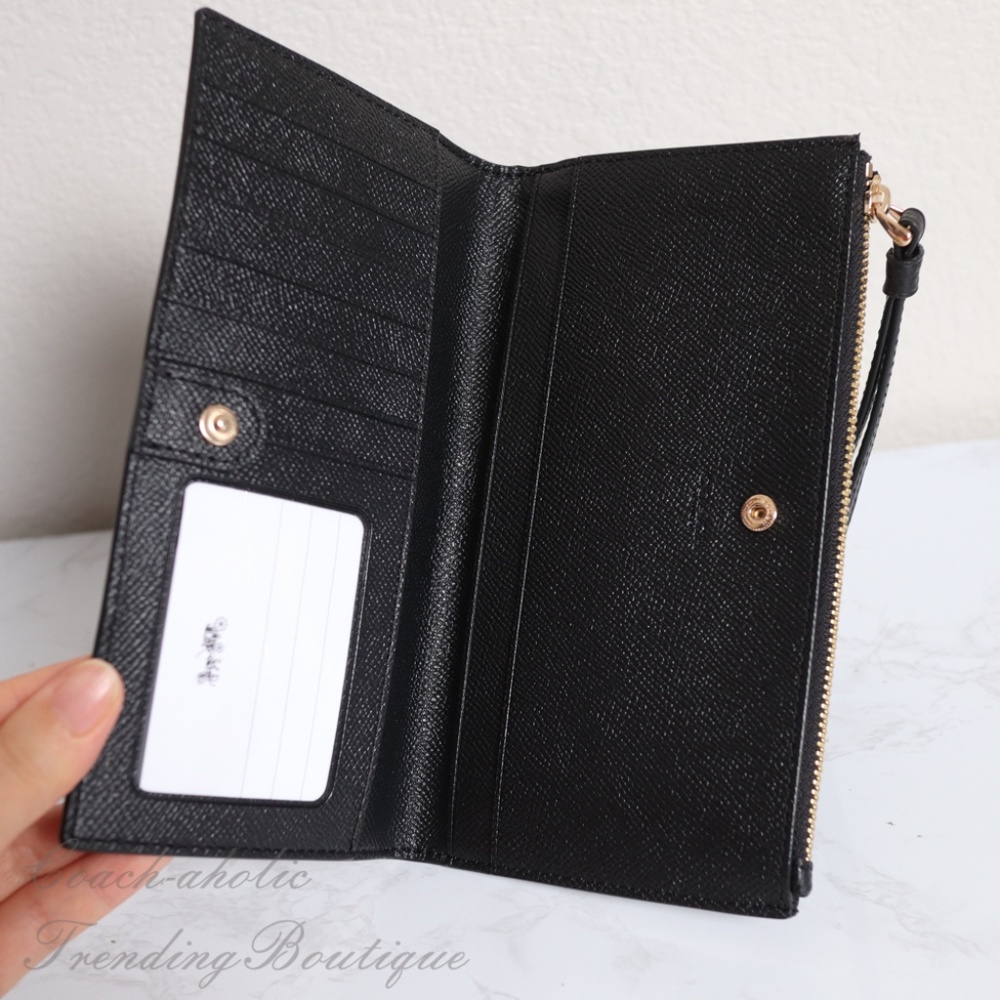 NWT Coach Pebble Leather Long Wallet in Black - Picture 4 of 7